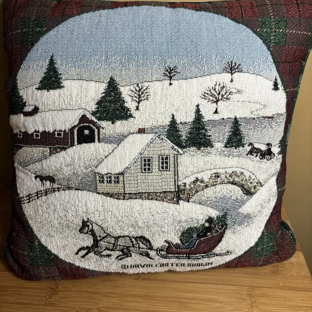 Gurvic Carter Brown Winter Tapestry Throw Pillow Horse Sleigh Snow‎ Scene 16